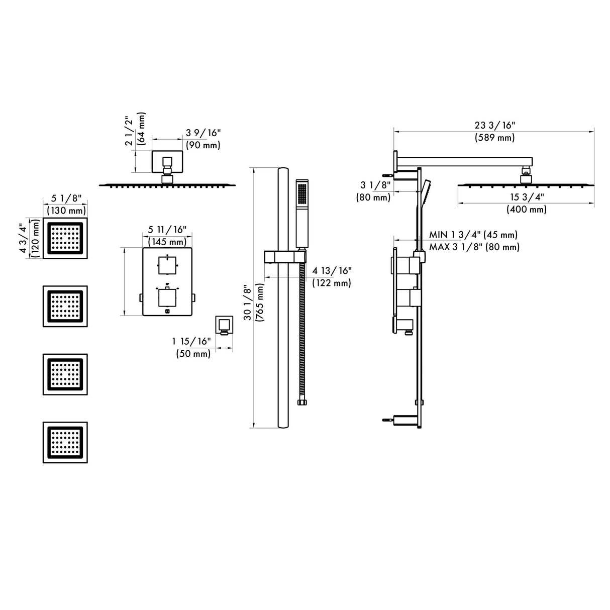 ZLINE Autograph Edition Crystal Bay Thermostatic Shower System with Body Jets in Champagne Bronze (CBY-SHS-T3-CB)
