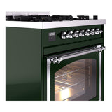 ILVE UN30NMPEGCLP Nostalgie II Noblesse 30 inch Dual Fuel Range (Liquid Propane, Triple Glass Door, Emerald Green, Chrome)