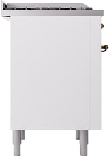 Nostalgie II 36 Inch Dual Fuel Liquid Propane Freestanding Range in White with Bronze Trim