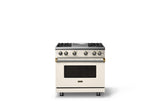 36"W. Sealed Burner Gas Range (Burner: 4g, Finish: Pure White, Trim: Polished Chrome, Fuel: Propane)