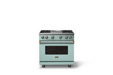 36"W. Sealed Burner Gas Range (Burner: 4g, Finish: Splash, Trim: Brushed Brass, Fuel: Natural Gas)