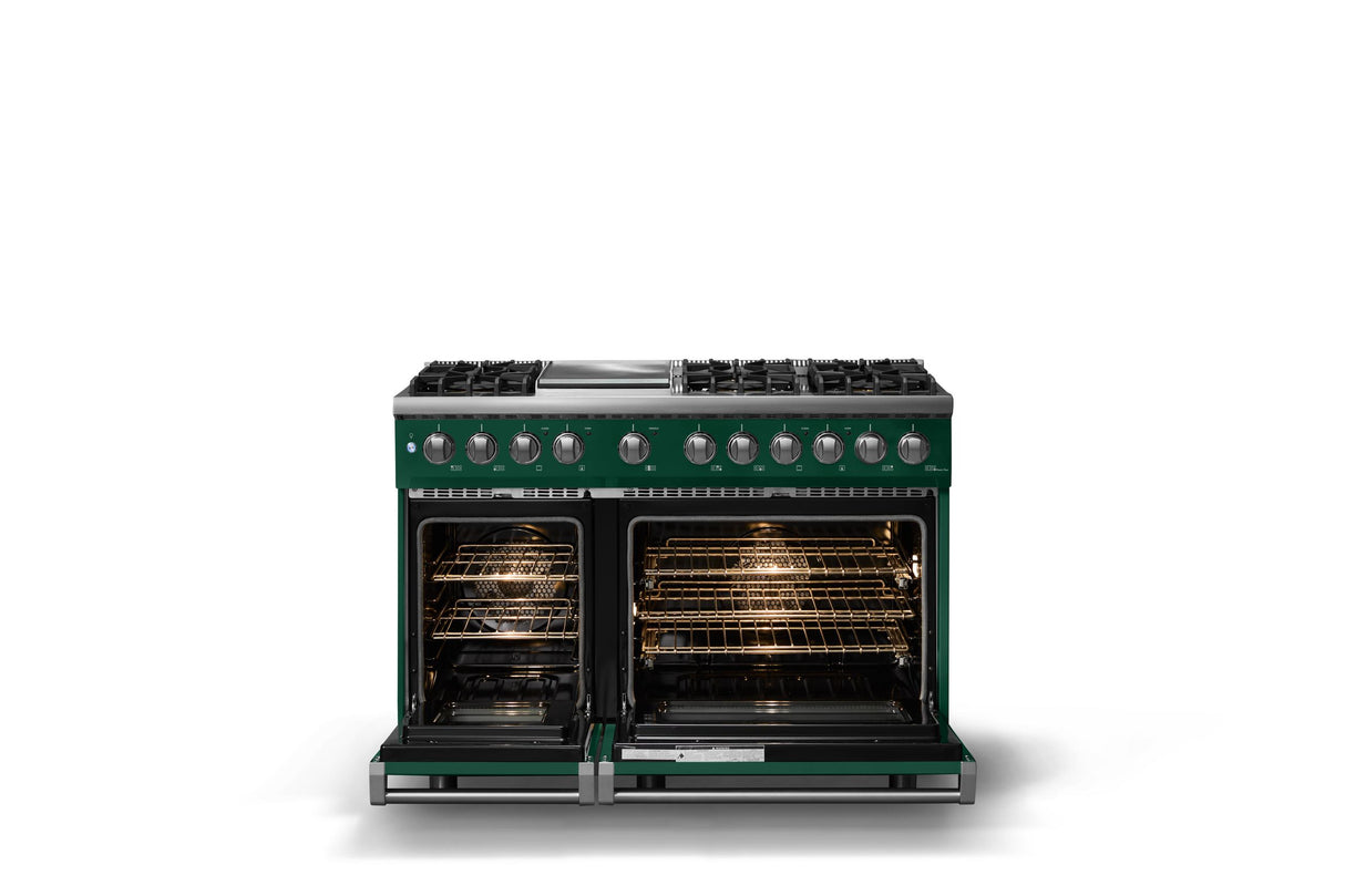 48"W. Dual Fuel Range (Burner: 6g, Finish: Ivy, Trim: Polished Chrome, Fuel: Natural Gas)