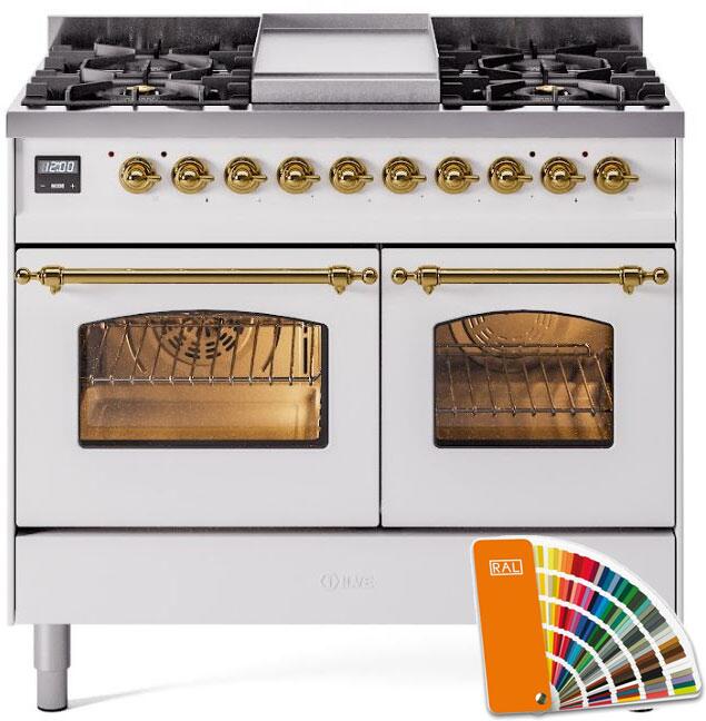 Nostalgie II 40 Inch Dual Fuel Liquid Propane Freestanding Range in RAL Custom Color with Brass Trim