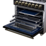 Forno Massimo 36 Inch Freestanding Dual Fuel Range in Black with Antique Brass Accessories, 6 Burners, 5.36 cu. ft. Convection Oven
