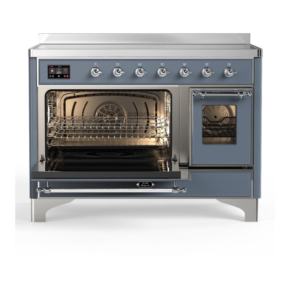 ILVE UMIB48NR3BGC Majestic III 48 inch Induction Range with 6 Elements, 5.02 cu. ft. Total Oven Capacity (Triple Glass Door, Blue Grey, Chrome)