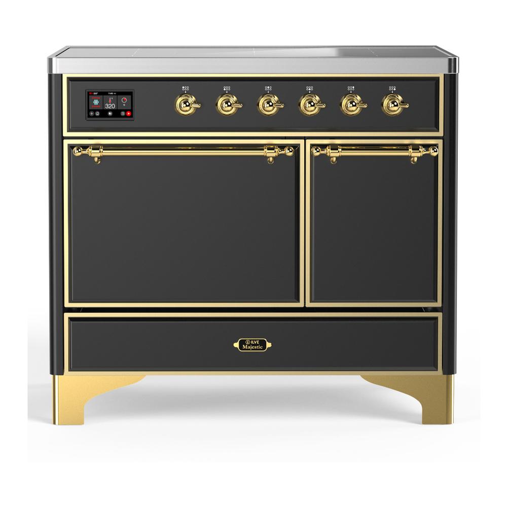 ILVE UMDIB40QNR3MGG Majestic III 40 inch Induction Range with 6 Elements, 3.82 cu. ft. Total Oven Capacity (Solid Door, Graphite Matte, Brass)