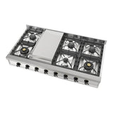 ILVE UHCP48FNSSB Nostalgie II 48 inch Built-In Gas Rangetop with Griddle, in Stainless Steel (Natural Gas, Burnished)