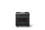 36"W. Sealed Burner Gas Range (Burner: 4g, Finish: Antique Bronze, Trim: Brushed Brass, Fuel: Propane)