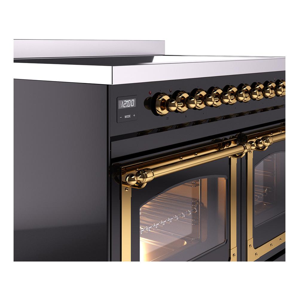 ILVE UNDI406NMPBKG Nostalgie II Noblesse 40 inch Induction Range (Triple Glass Door, Glossy Black, Brass)