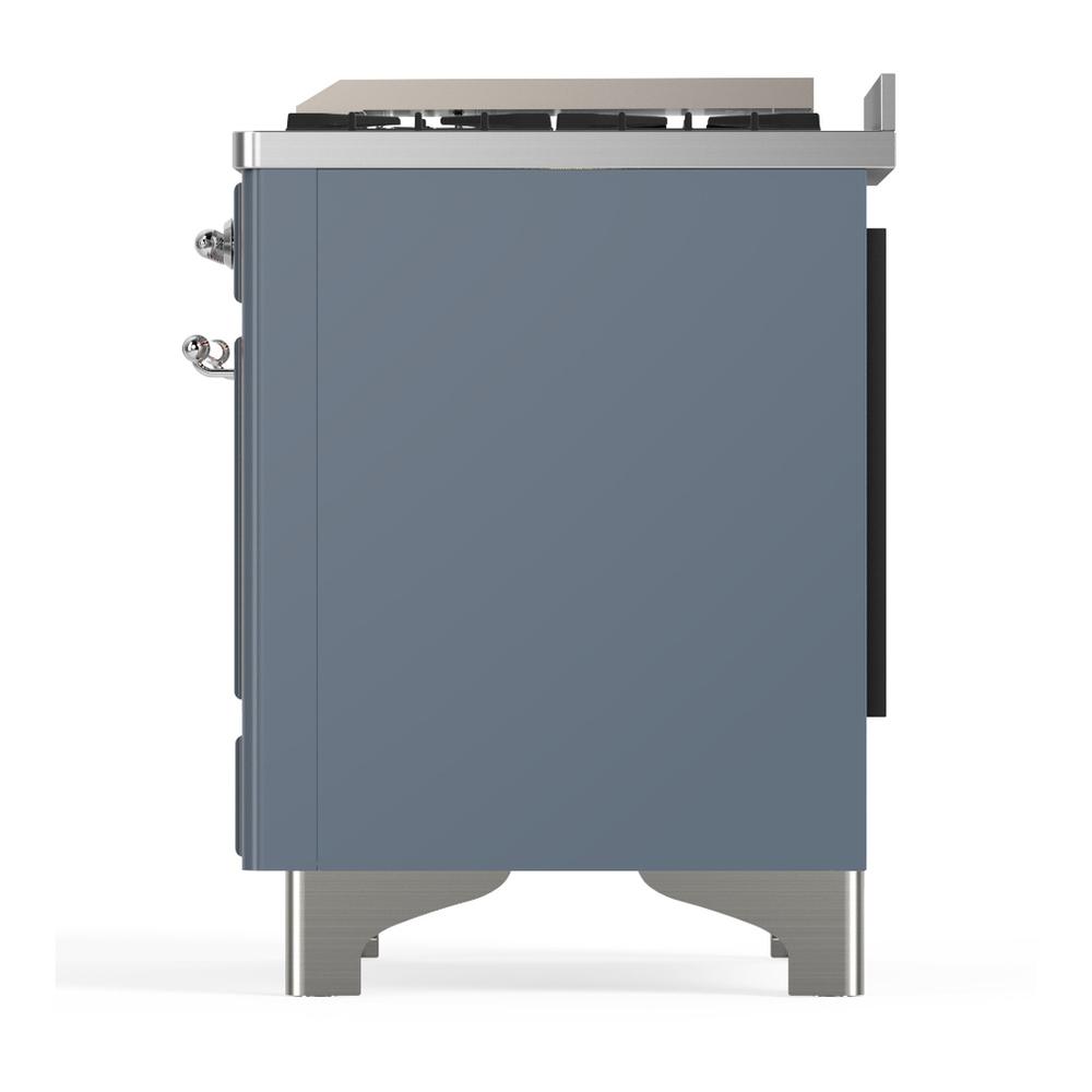ILVE UM60FQNR3BGC Majestic III 60 inch Dual Fuel Range with 9 Burners and Griddle, Dual Function Burner up to 25,000 BTU (Natural Gas, Solid Door, Blue Grey, Chrome)