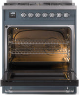Nostalgie II 30 Inch Dual Fuel Natural Gas Freestanding Range in Blue Grey with Chrome Trim