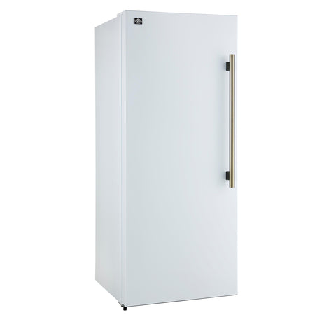 Forno Maderno 28-Inch Convertible Upright Freezer/Refrigerator in White with Antique Brass Handle, 13.6 cu.ft., Left Swing