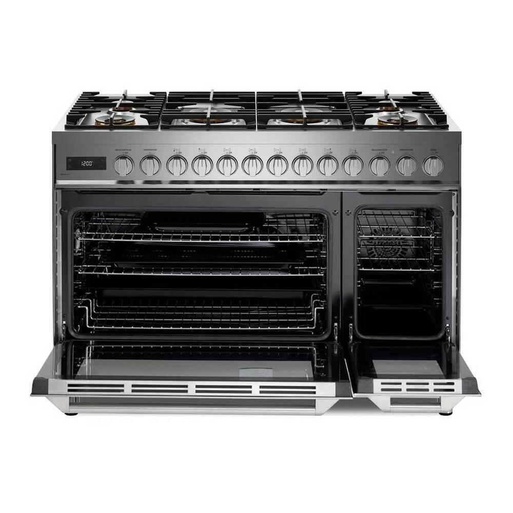 Verona VUFSGE486DSS 48 inch Ultima Collection Dual Fuel Range with 6 Brass Sealed Burners, 5.8 cu. ft. Oven Capacity, Digital Clock in Stainless Steel