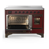 ILVE UMIB48NR3BUB Majestic III 48 inch Induction Range with 6 Elements, 5.02 cu. ft. Total Oven Capacity (Triple Glass Door, Burgundy, Burnished)