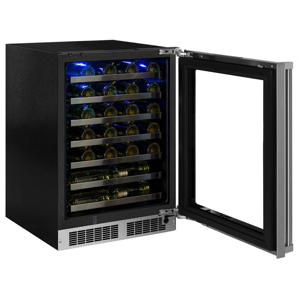 24-In Professional Built-In High Efficiency Single Zone Wine Refrigerator with Door Style - Stainless Steel Frame Glass, Door Swing - Right