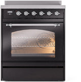 Nostalgie II 30 Inch Electric Freestanding Range in Glossy Black with Chrome Trim