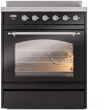 Nostalgie II 30 Inch Electric Freestanding Range in Glossy Black with Chrome Trim