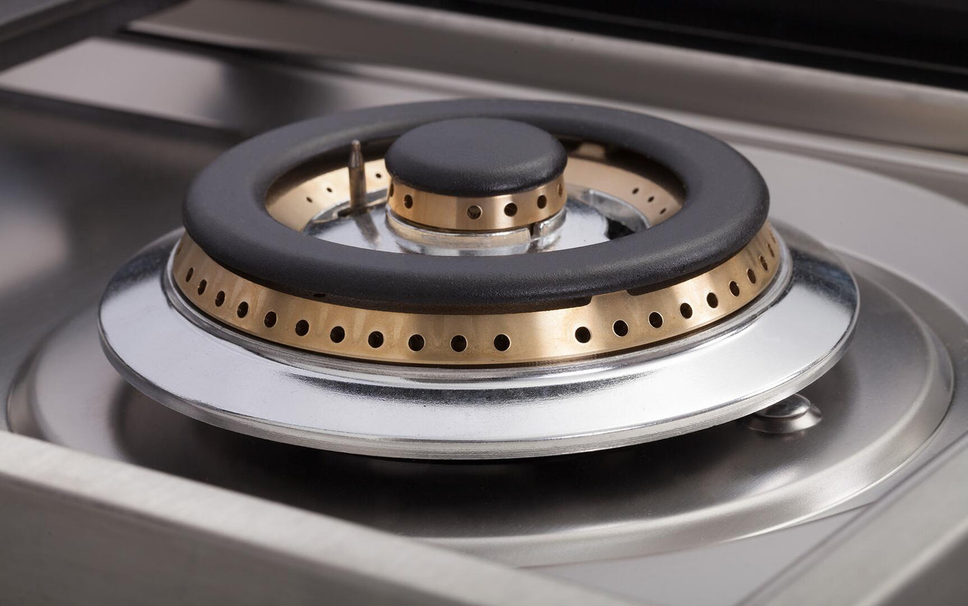 Nostalgie 40 Inch Dual Fuel Liquid Propane Freestanding Range in Stainless Steel with Brass Trim