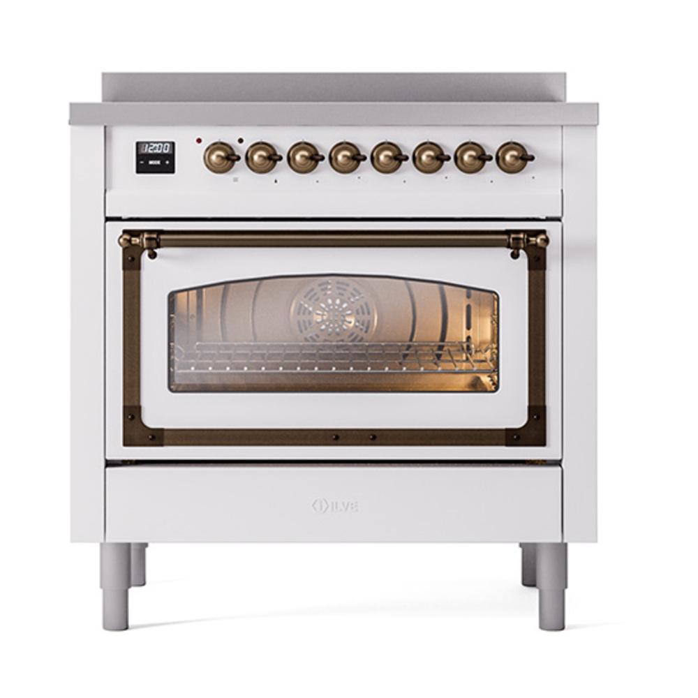ILVE UNI366NMPWHB Nostalgie II Noblesse 36 inch Induction Range (Triple Glass Door, White, Burnished)