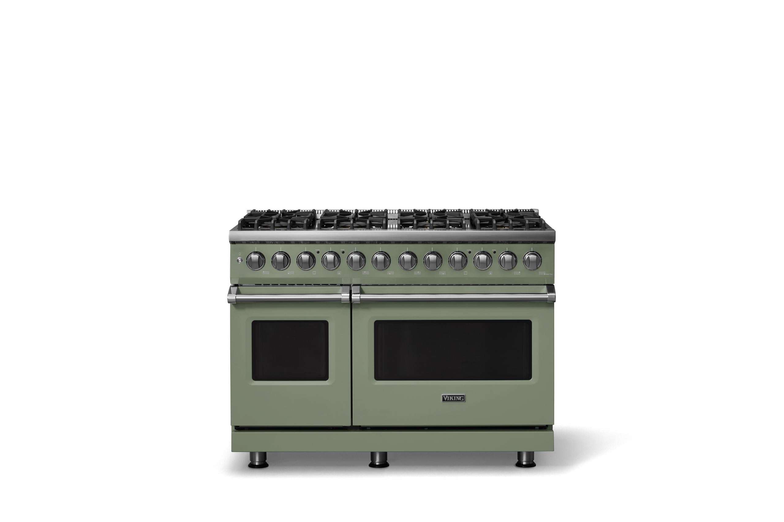 48"W. Dual Fuel Range (Burner: 8b, Finish: Eucalyptus, Trim: Polished Chrome, Fuel: Natural Gas)