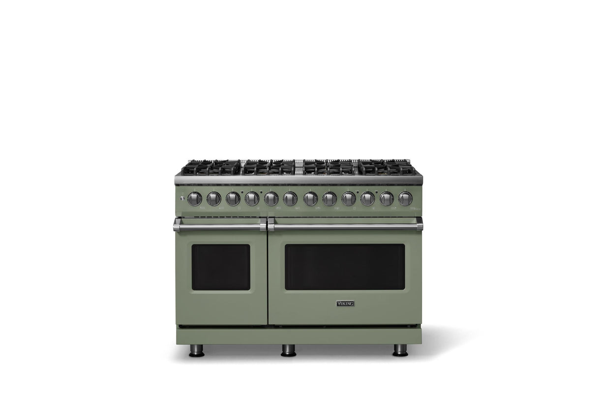 48"W. Dual Fuel Range (Burner: 8b, Finish: Eucalyptus, Trim: Polished Chrome, Fuel: Propane)