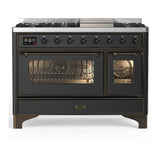 ILVE UM48FNR3MGB Majestic III 48 inch Dual Fuel Range with 8 Burners and Griddle, Dual Function Burner up to 25,000 BTU (Natural Gas, Triple Glass Door, Graphite Matte, Burnished)