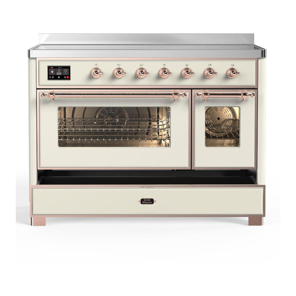 ILVE UMIB48NR3AWP Majestic III 48 inch Induction Range with 6 Elements, 5.02 cu. ft. Total Oven Capacity (Triple Glass Door, Antique White, Copper)