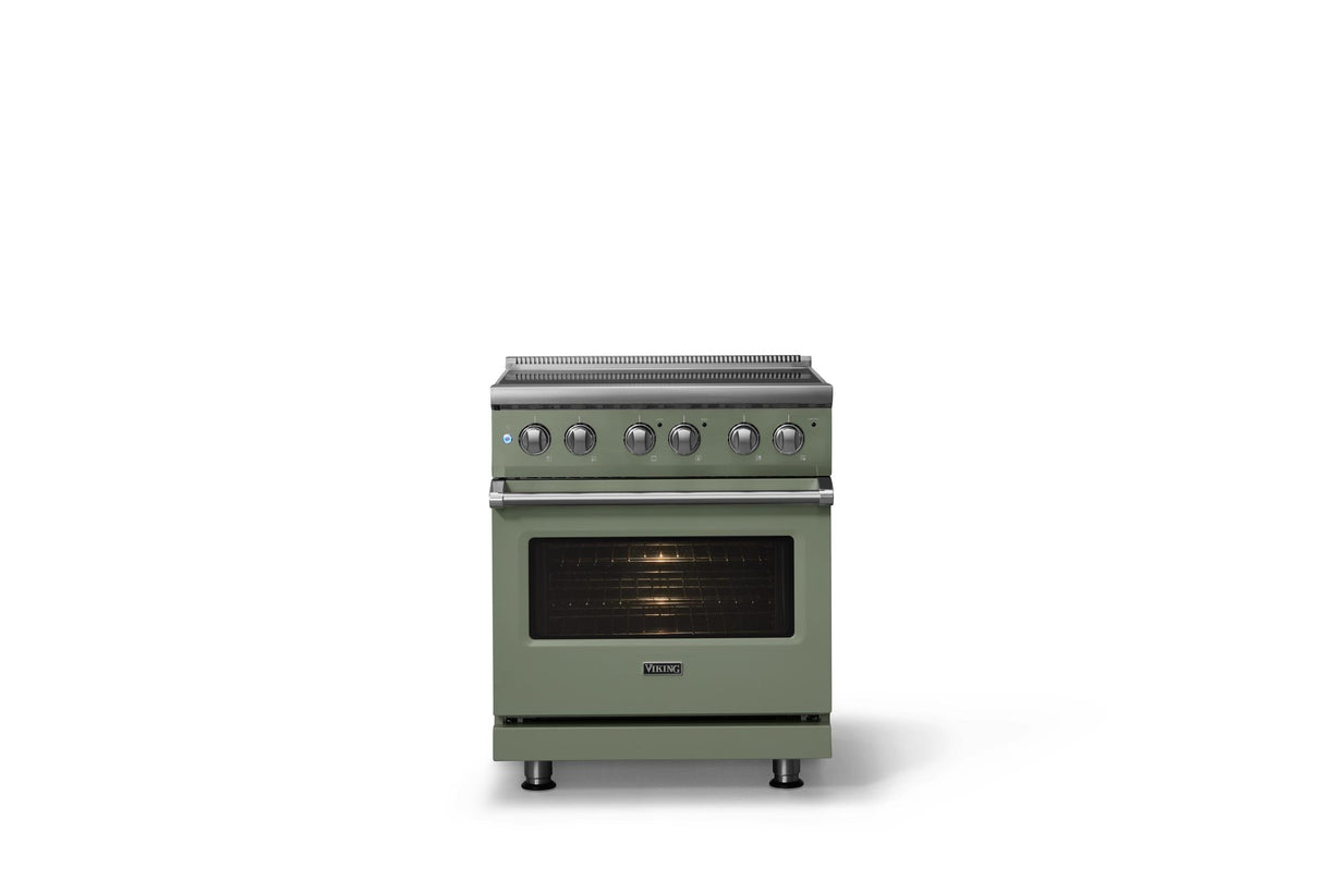 30"W. Electric Range (Finish: Eucalyptus, Trim: Polished Chrome)