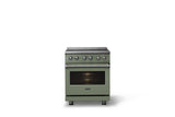 30"W. Electric Range (Finish: Eucalyptus, Trim: Polished Chrome)