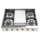 ILVE UHCP36FNSSG Nostalgie II 36 inch Built-In Gas Rangetop with Griddle, in Stainless Steel (Natural Gas)