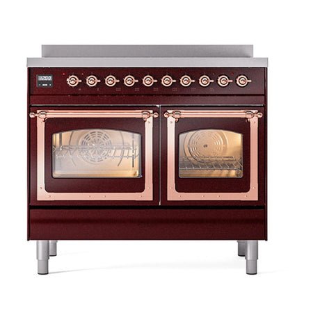 ILVE UNDI406NMPBUP Nostalgie II Noblesse 40 inch Induction Range (Triple Glass Door, Burgundy, Copper)