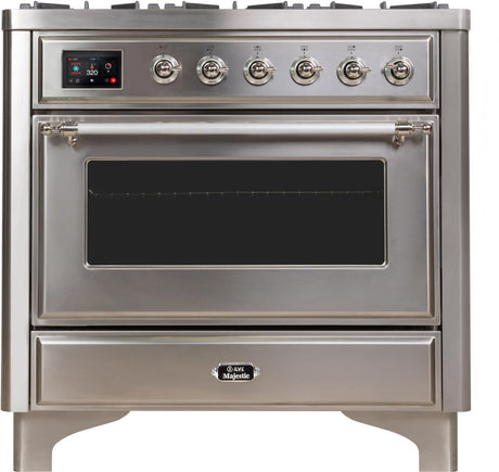 Majestic II 36 Inch Dual Fuel Natural Gas Freestanding Range in Stainless Steel with Chrome Trim