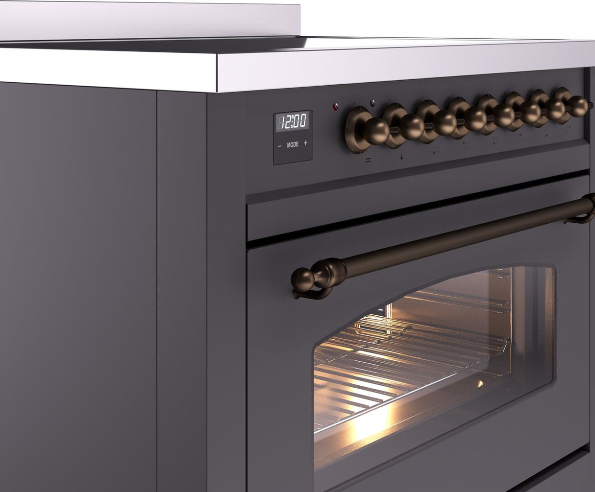 Nostalgie II 36 Inch Electric Freestanding Range in Matte Graphite with Bronze Trim
