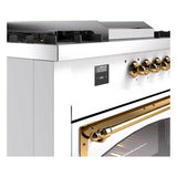 ILVE UN60FSNMPWHG Nostalgie II Noblesse 60 inch Dual Fuel Range (7 Sealed Burners + Griddle + French Top, Natural Gas, Triple Glass Door, White, Brass)