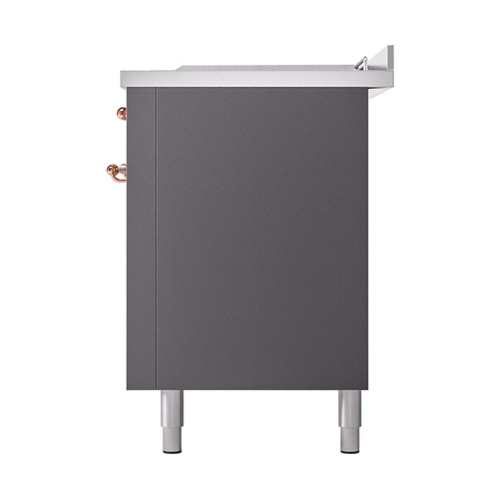 ILVE UN60FSQNMPMGP Nostalgie II Noblesse 60 inch Dual Fuel Range (7 Sealed Burners + Griddle + French Top, Natural Gas, Solid Door, Graphite Matte, Copper)