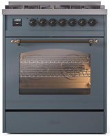 Nostalgie II 30 Inch Dual Fuel Natural Gas Freestanding Range in Blue Grey with Bronze Trim