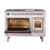ILVE UN48FNMPRAPLP Nostalgie II Noblesse 48 inch Dual Fuel Range (8 Sealed Burners + Griddle, Liquid Propane, Triple Glass Door, RAL, Copper)