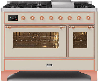 Majestic II 48 Inch Dual Fuel Natural Gas Freestanding Range in Antique White with Copper Trim