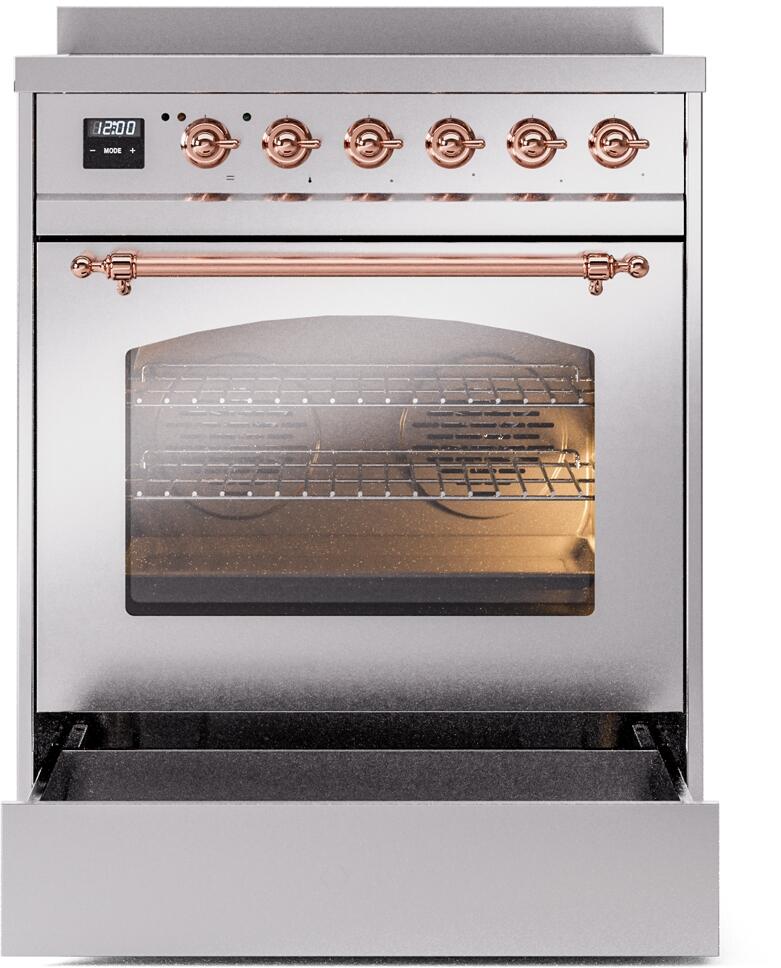 Nostalgie II 30 Inch Electric Freestanding Range in Stainless Steel with Copper Trim