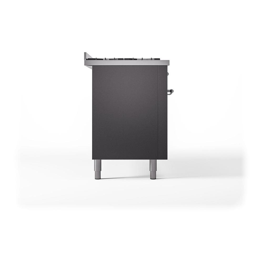 ILVE UN60FQNMPMGCLP Nostalgie II Noblesse 60 inch Dual Fuel Range (9 Sealed Burners + Griddle, Liquid Propane, Solid Door, Graphite Matte, Chrome)