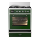 ILVE UM30NR3EGC Majestic III 30 inch Dual Fuel Range with 5 Black Brass Burners, Dual Function Burner up to 25,000 BTU (Natural Gas, Triple Glass Door, Emerald Green, Chrome)