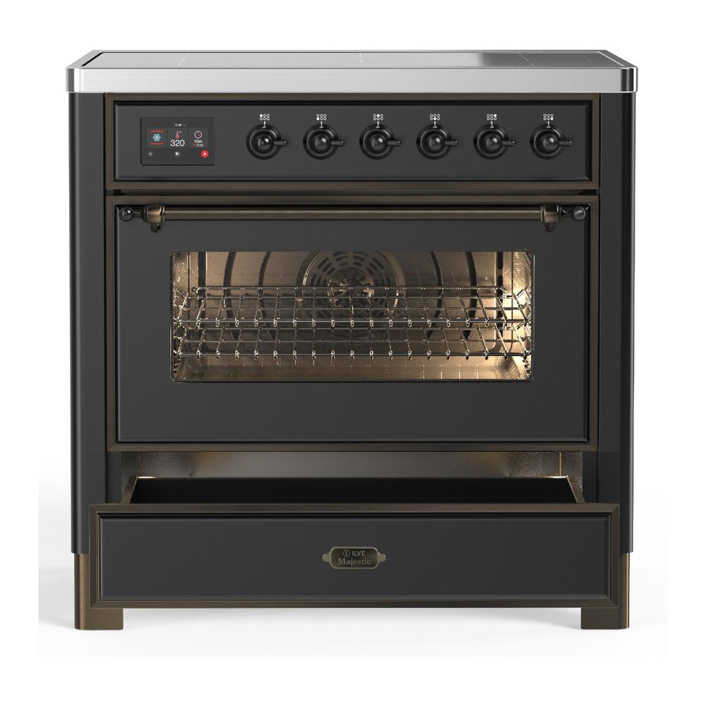 ILVE UMIB36NR3MGB Majestic III 36 inch Induction Range with 6 Elements, 3.5 cu. ft. Total Oven Capacity (Triple Glass Door, Graphite Matte, Burnished)
