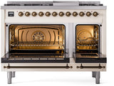 Nostalgie II 48 Inch Dual Fuel Natural Gas Freestanding Range in Antique White with Bronze Trim