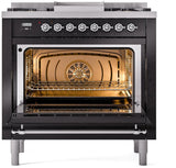 Nostalgie II 36 Inch Dual Fuel Liquid Propane Freestanding Range in Glossy Black with Chrome Trim
