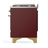 ILVE UM60FSQNR3BUG Majestic III 60 inch Dual Fuel Range with 7 Burners, Griddle and French Top, Dual Function Burner with up to 25,000 BTU (Natural Gas, Solid Door, Burgundy, Brass)