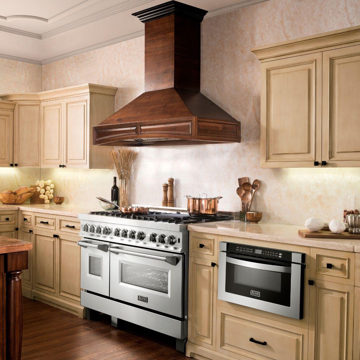 ZLINE 36 in. Wooden Wall Mount Range Hood in Walnut - Includes Remote Motor
