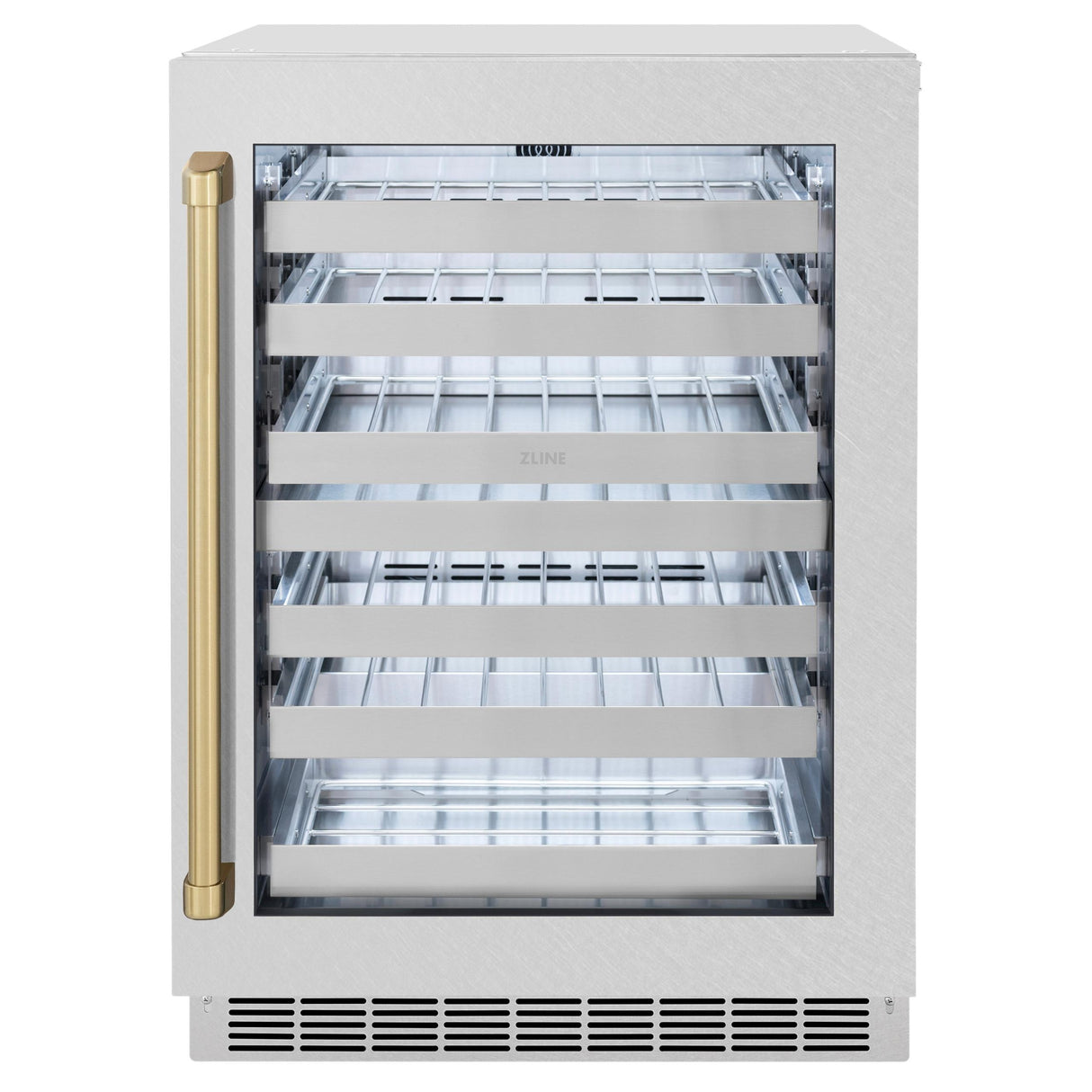 ZLINE Autograph Edition 24 in. Touchstone Dual Zone 44 Bottle Wine Cooler With DuraSnow' Stainless Steel Glass Door And Champagne Bronze Handle (RWDOZ-SN-24-CB)