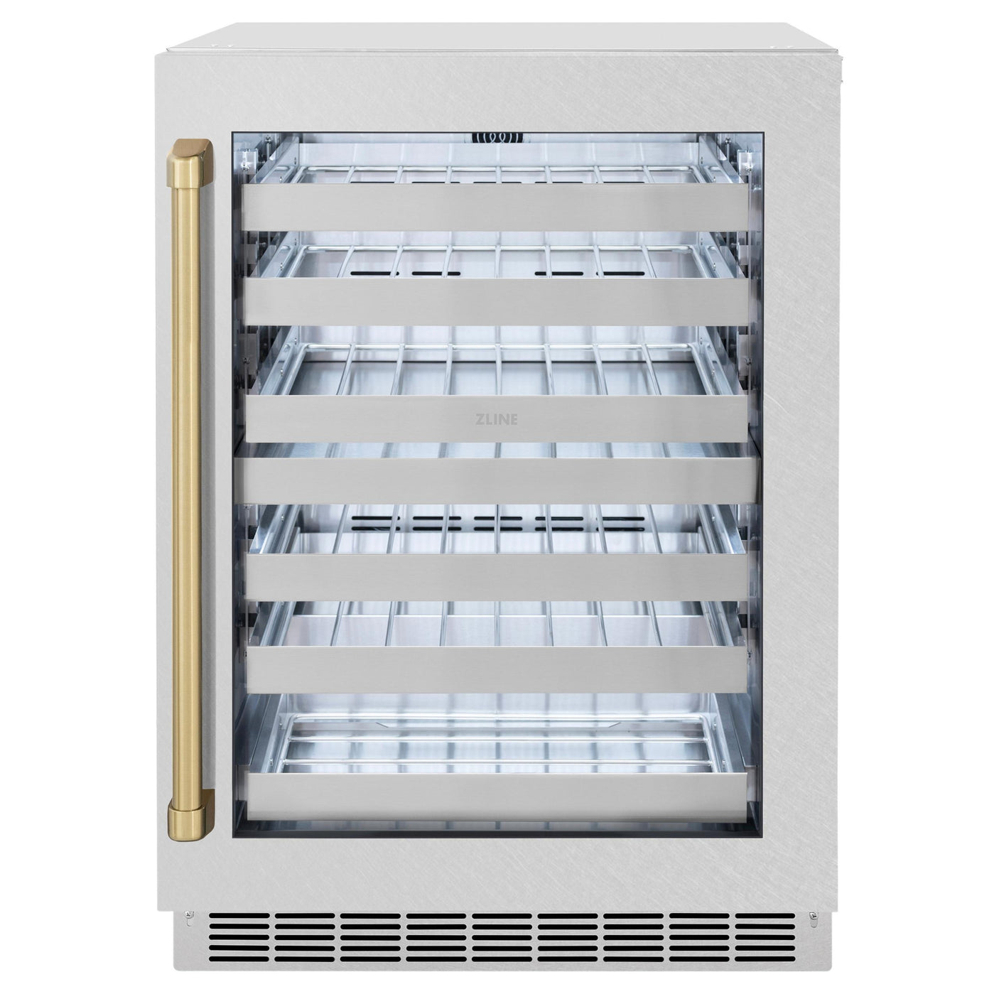 ZLINE Autograph Edition 24 in. Touchstone Dual Zone 44 Bottle Wine Cooler With DuraSnow' Stainless Steel Glass Door And Champagne Bronze Handle (RWDOZ-SN-24-CB)