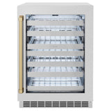 ZLINE Autograph Edition 24 in. Touchstone Dual Zone 44 Bottle Wine Cooler With DuraSnow' Stainless Steel Glass Door And Champagne Bronze Handle (RWDOZ-SN-24-CB)