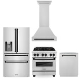 ZLINE 30" Autograph Edition Kitchen Package with Stainless Steel Dual Fuel Range, Range Hood, Dishwasher and Refrigeration with Matte Black Accents (4AKPR-RARHDWM30-MB)